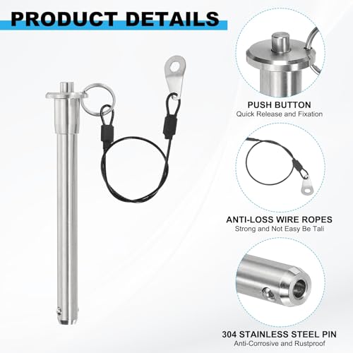 PATIKIL 1/2-inch 304 stainless steel quick release pin with ring handle, lanyard cable, and push-button ball lock