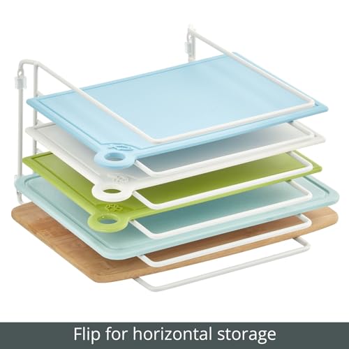 mDesign X-Large Steel Storage Tray Organizer Rack for Kitchen Cabinet - Divided Holder with 5 Slots for Skillets, Frying Pan, Pot Lids, Cutting Board, Baking Sheets - Concerto Collection - White Pack of 1