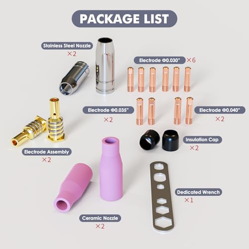 Mig Welding Gun Accessory Kit for MIGVAN Mig Gun: 19pcs Nozzle Contact Kits, Welding Contact Tips .030"/.035"/.040", Gas Nozzles/Gas Diffusers/Contact Tip Holder Fit MIG Welding Torch