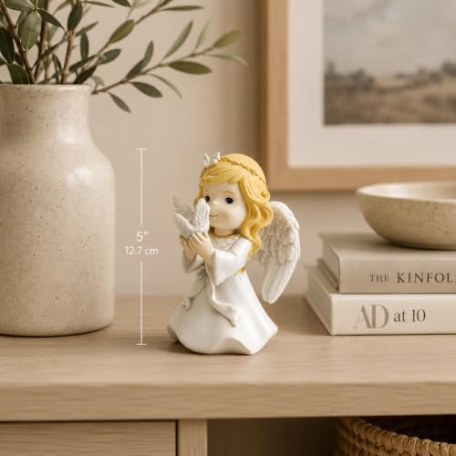 Comfy Hour 6.9 Inch Angel Figurine, Peace Dove Angel Statue White With Blonde Hair and Gold Accents