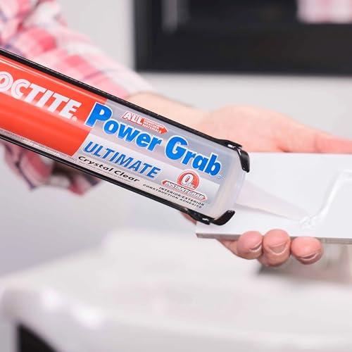 Loctite Power Grab Ultimate Crystal Clear Construction Adhesive, 9 fl oz Cartridge, 1 Pack - Versatile Construction Glue for Cement, Tile, Wall & More