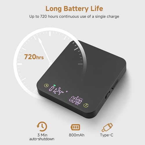 Mini Coffee Scale, 3kg/0.1g Espresso Scale, Rechargeable Black without Magnetic Display