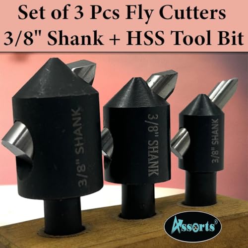 Set of 3 Fly Cutters 3/8" Shank with HSS Tool Bits Adjustable Fly Cutter Set for Milling Machine & Drill Press, Surface Facing Machining Tool 3/8" Shank with HSS Tool Bit