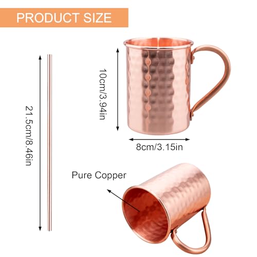 TJ Moscow Mule Mugs Set of 4, 100% Pure Copper Cups 14 oz Rose 4 count