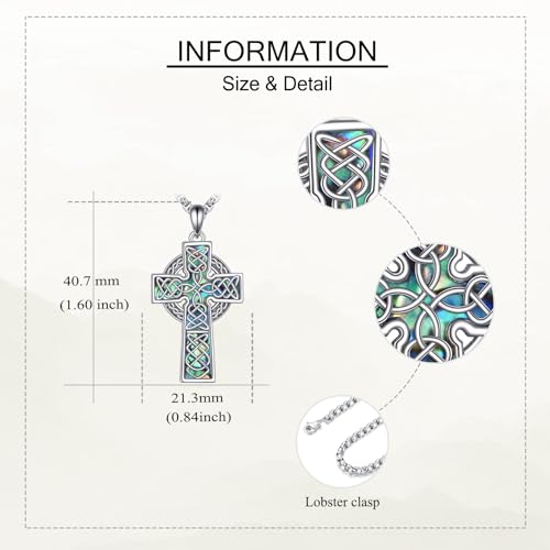 URONE Celtic Cross Necklace 925 Sterling Silver Cross Pendant Necklace Irish Jewelry Protection Religious Gift for Men Women