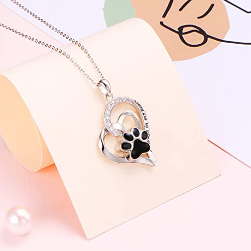 FLYOW 925 Sterling Silver Cute Paw Print Forever Love Heart Pendant Necklace/Bracelet/Stud Earrings Gift for Women, Box Chain 18" Paw Urn