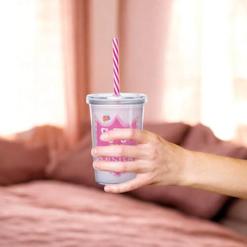 C.R. Gibson Insulated Drink Tumblers - Super Kids Double Walled Acrylic Tumbler with Lid & Straw, 10-Ounce, Pink - Big Sister 10 Ounces