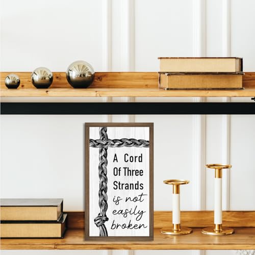 A Cord of Three Strands is Not Easily Broken Wooden Box Sign Desk Decor,Family Quotes Block Plaque Sign for Home Farmhouse Living Room Bedroom Shelf Tabletop Wall Decor A Cord of Three Strands is Not Easily Broken
