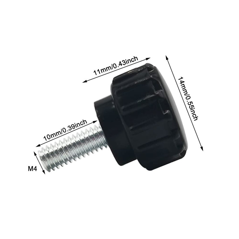 [Australia - AusPower] - 10 Pieces M4 x 10 mm Carbon Steel Threaded Knurled Thumbscrew Black Round Clamping Screws Grip Knobs Thumb Screw for Machinery Latche 