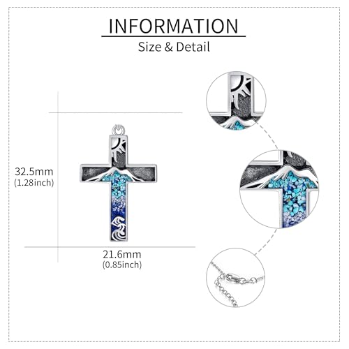 DAYLINLOVE Cross Necklace for Men S925 Sterling Silver Bible Verse/Mountain Angel Wings/Cruz De Caravaca/Celtic Knot/Claddagh/Malachite Pendant Necklace Cross Jewelry Gifts for Men Women Mountain