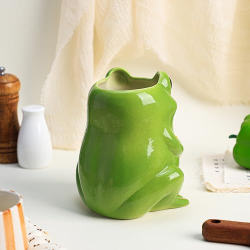 Ceramic Frog Kitchen Utensil Holder, Large Cooking Utensil Crocks for Countertop, Utensil Organizer, A
