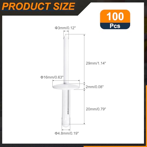 uxcell 100Pcs 3/16"x3/4" Aluminum Large Head Tri Grip Rivets, Large Flange Tri Grip Rivets for DIY, Sheet Metal, Automotive Repairs, Furniture, Marine Boat (White) 3/16"x3/4" White
