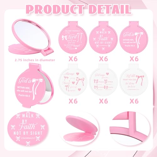 Namalu 36 Pcs Pink Bow Christian Compact Mirrors with Bible Verse for Women
