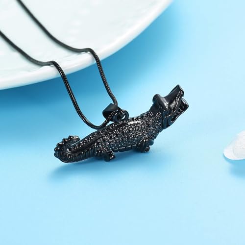 Crocodile Cremation Urn Necklaces for Ashes Stainless Steel Urns Necklace Keepsake Longevity wisdom Memorial Cremation Jewelry for Ashes for Men Women Gifts Black