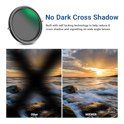 NEEWER 2 in 1 62mm Variable ND Filter ND2–ND32&CPL Filter(Circular Polarizer Filter) No X Cross/30 Layer Nano Coated/HD Optical Glass/Ultra Slim Aluminum Alloy Frame/Water Repellent/Scratch Resistant