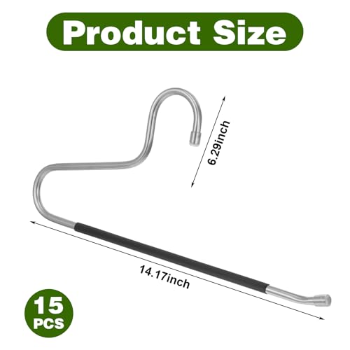 15 Pcs Heavy Duty Non-Slip Hangers, Black Stainless Steel Open Ended for Quilts, Comforters, Table Cloths, Towels, Pants, Jeans, 14.17 x 6.29 Inches