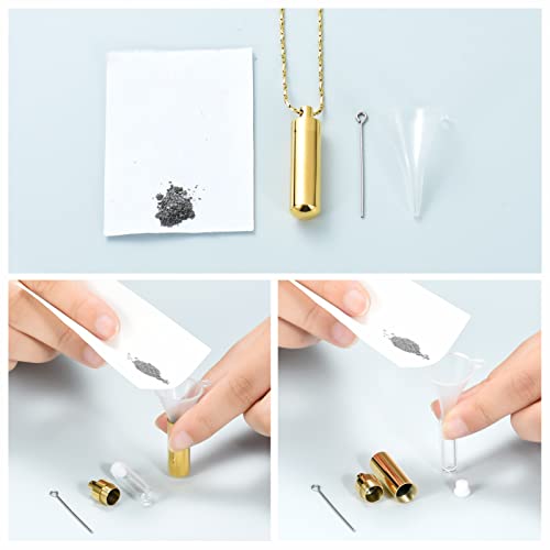 Imrsanl Cylinder with Glass Vial Urn Necklace Cremation Jewelry Gold