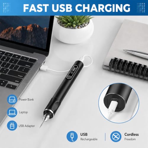 Electric Engraving Pen Set 3 Levels with 32 Bits and 4 Stencils