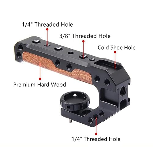 EOS RP Camera Cage, EOS RP Cage with Wooden Camera Top Handle with 3 Cold Shoes to Mount DSLR Camera