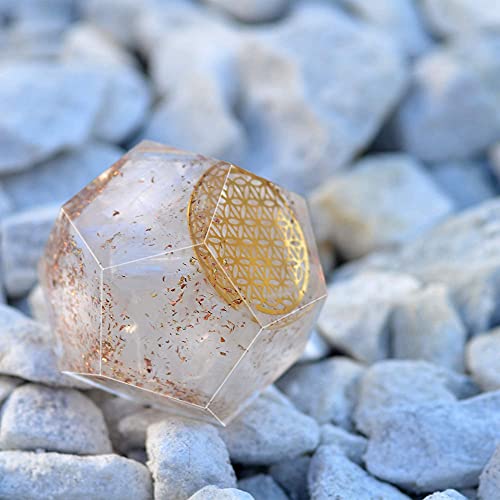 Orgonite Crystal Selenite Dodecahedron - Orgone Energy Generator Healing Chakra Stone with Flower of Life Design for Spiritual Balance, Meditation, Yoga, Reiki, Office and Home Décor Selenite Crystal