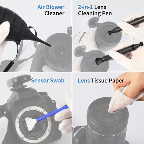 Camkix 14-in-1 Camera Lens Cleaning Kit - Includes Advanced Large Silicone Air Blower, 2in1 Lens Cleaning Pen, Dry Swabs, Cleaning Paper, 30 ML Optical Lens Spray for Mirrorless Cameras, APS-C, DSLR 14 in 1