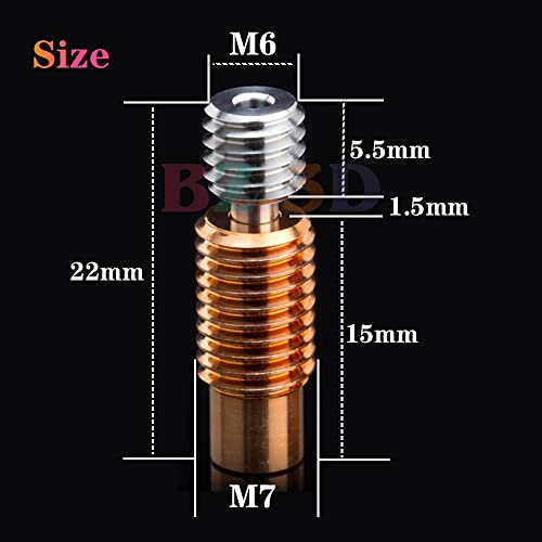 2PCS V6 Bi-Metal Heatbreak,Upgrade Copper+Titanium Alloy V6 All Metal BiMetal Heat Break for Prusa i3 MK2,MK2.5,MK3,MK3S+ 3D Printer V6 Volcano Hotend,Heater Block 1.75mm Filament. 2pcs Bi-metal