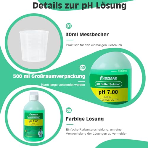 UIUZMAR pH 7.00 Calibration Solution 500 ml for pH Meter | pH 7.00 buffer solution for precise calibration of pH meter, pH tester calibration fluid pH 7.0