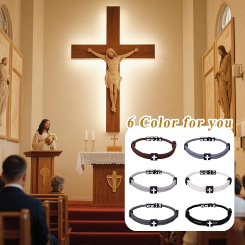 Flonge 6 Pcs WWJD Bracelet: Christian Cross Braided Bracelet Adjustable Rope with Wristband Knot Religious Gift for Men Women