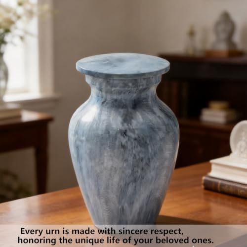 Marble Cremation Urns for Human Ashes-Small Memorial Token Urn with Velvet Bag – A Perfect Tribute & Gift for Families Blue Small