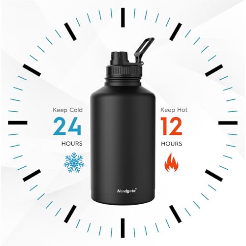 Navigate 64oz Insulated Water Bottle for Sports, Keep Cold 24H Black 64 Ounces