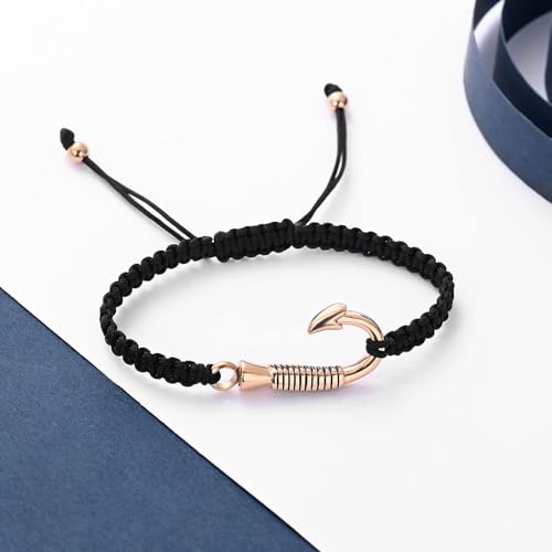 Anchor Urn Bracelet for Ashes Fish Hook Cremation Bracelet for Ashes Hand Rope Ash Bracelet for Men Women Memorial Ashes Holder Rose-Hook