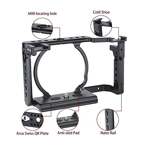 NICEYRIG Camera Cage for Sony A6400 A6500 A6100, with 1/4'' 3/8'' Locating Hole NATO Rail and Cold Shoe - 343