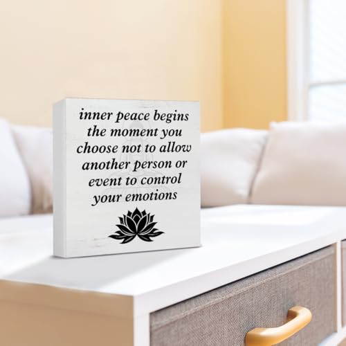 Zen Decor, Spiritual Decor, Inner Peace Begins the Moment You Choose Wood Sign Home Office Meditation Room Bedroom Yoga Room Table Shelf Wall Desk Decoration 5×5 Inches