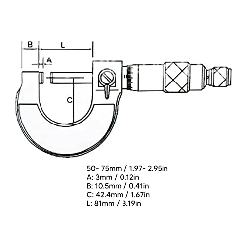 Outside Micrometer 50-75 mm Range Micrometer 0.01 mm Resolution Micrometer Screw Metric Outdoor Brake Caliper, External Micrometer Micrometer Stable Alloy Surface