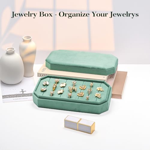 TAIMY Velvet Ring Display Tray Organizer, Jewelry Storage Box for Rings Lake Green