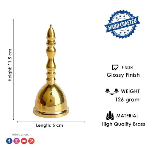 SATVIK 4.5-5 INCH Handcrafted Brass Puja Bell for Home Temple, Traditional Brass Prayer Bell l Decorative Hanging Ghanti for Pooja and Home Décor