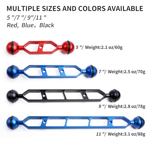 Black 9" Underwater Aluminum Alloy Extension Arm (2-Pack) - Dual Ball System with 1" Head Connector, Waterproof & Rustproof for Diving Camera Tray/Strobe/Video Light, Scuba Photography Gear 9" Extension Arm Black
