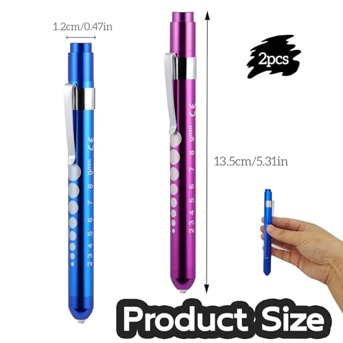 Diagnostic Light Pupil Light Pack of 2 - Reusable LED Pen Lamp with Pocket Clip for Nurses, Doctors and Students (Red and Blue) for Precise Diagnostics