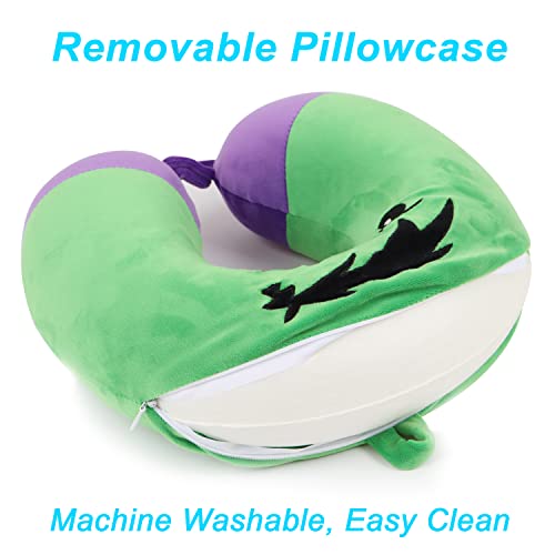 Superhero Travel Pillow for Kids & Adults with Sleep Eye Mask, Memory Foam U-Shaped Neck Pillow with Washable Cover, Soft Head Support Travel Accessories for Airplane Car Train Bus Recline, Green Green Set