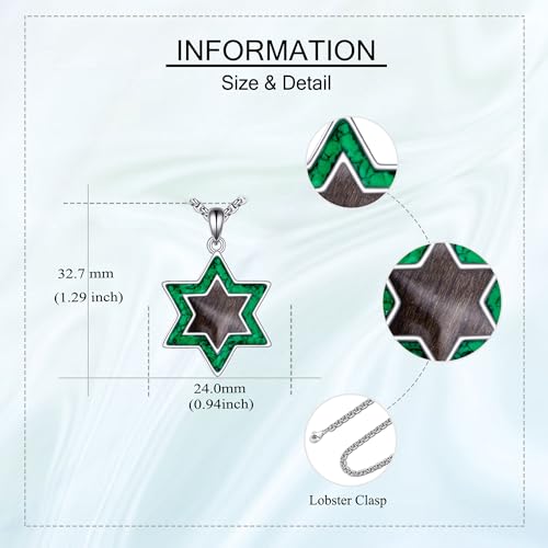 URONE Star of David Necklace Sterling Silver Turquoise Star of David Wooden Pendant Jewish Star Jewellery Religious Gifts for Women Men