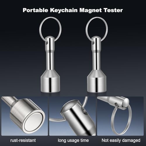 ULTECHNOVO Pack of 2 Gold Tester Magnet Silver Tester Set, D17 Key Ring with 12 kg Tensile Force for Jewelery and Coins, Professional Silver Tester for Flea Market and Pawn Shop, Silver Shine