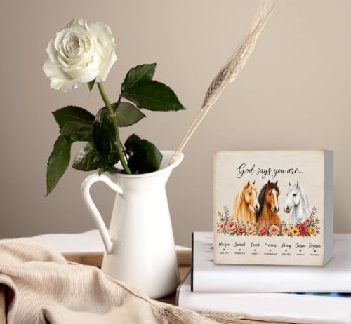 Inspirational Christian Horse Religious Wood Box Sign Desk Decor inspire-18