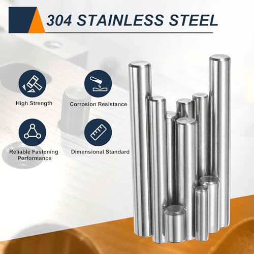 HARFINGTON M6 x 50mm stainless steel dowel pins, cylindrical shelf support pegs, silver finish