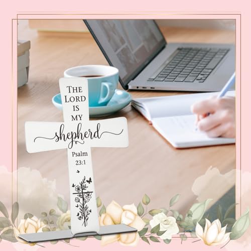 Psalm 23 1 Bible Verses Cross Decor Inspirational Scripture Gifts for Women Faith Men Friend Coworker Encouragement Christian Religious Stainless Steel Cross Desk Decorative Signs Plaques COR5 Psalm 23 1