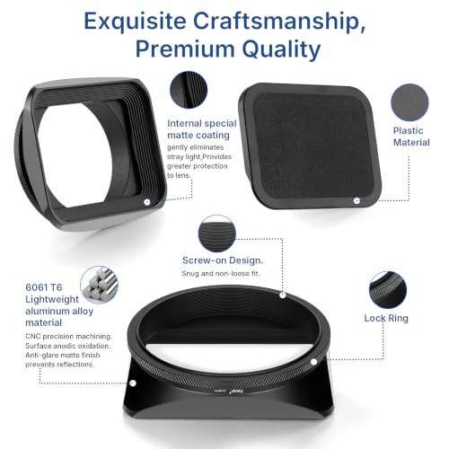 Haoge 77mm Square Metal Screw-in Mount Lens Hood Shade with Cap for 77mm Canon Nikon Sony Leica Leitz Carl Zeiss Voigtlander Nikkor Panasonic Fujifilm Olympus Lens and Other 77mm Filter Thread Lens