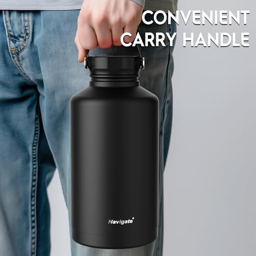 Navigate 64oz Insulated Water Bottle for Sports, Keep Cold 24H Black 64 Ounces