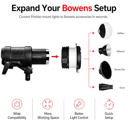 Bowens Mount Adapter Ring Compatible with Profoto Lights