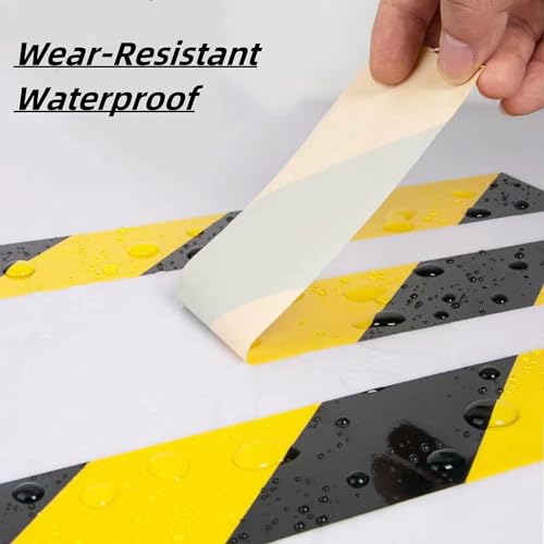 [Australia - AusPower] - 2 Inch x 110FT Black & Yellow Hazard Tape Warning Safety Stripe Tape for Floor Marking, Strong Adhesive Wear Resistance Warterproof Caution Tape Roll Ideal for Walls, Floors, Pipes and Equipment 