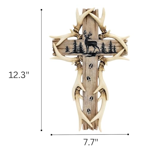 AMAJY Rustic Woodland Deer Antler Wall Hanging Cross