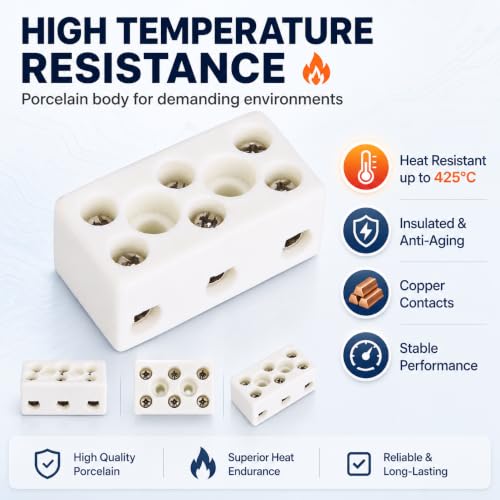 Ceramic Terminal Blocks, Ceramic Connectors, Pack of 10 3 Way 24A TC-613 Porcelain Connectors, High Temperature Resistant Terminal Block for Electrical Wiring